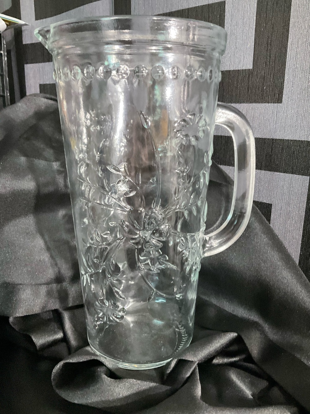 Clear Floral Glass Pitcher with Handle - Picture 2 of 11